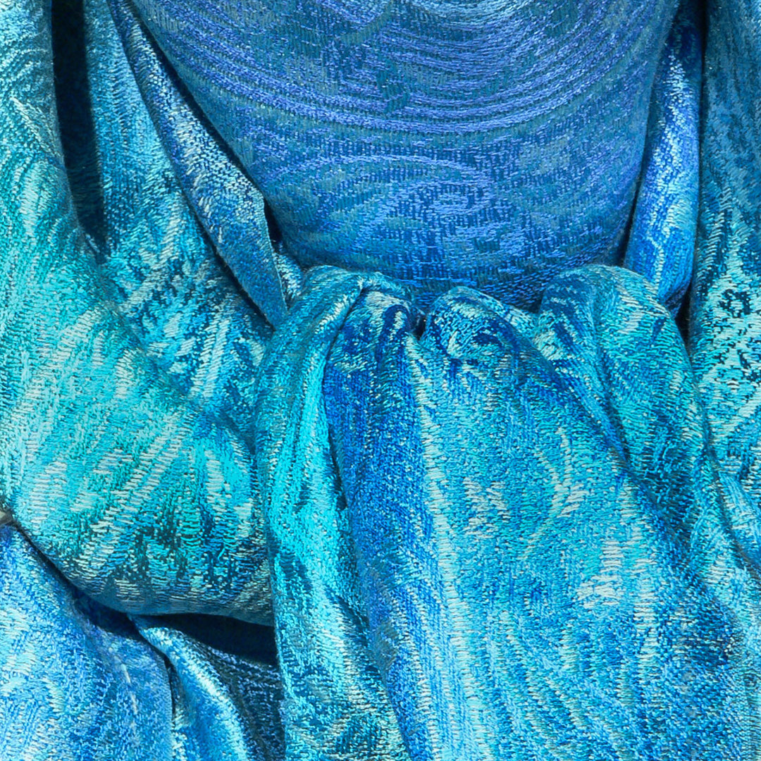 Seidenschal Paisley-Muster Türkis-Azurblau 55cm