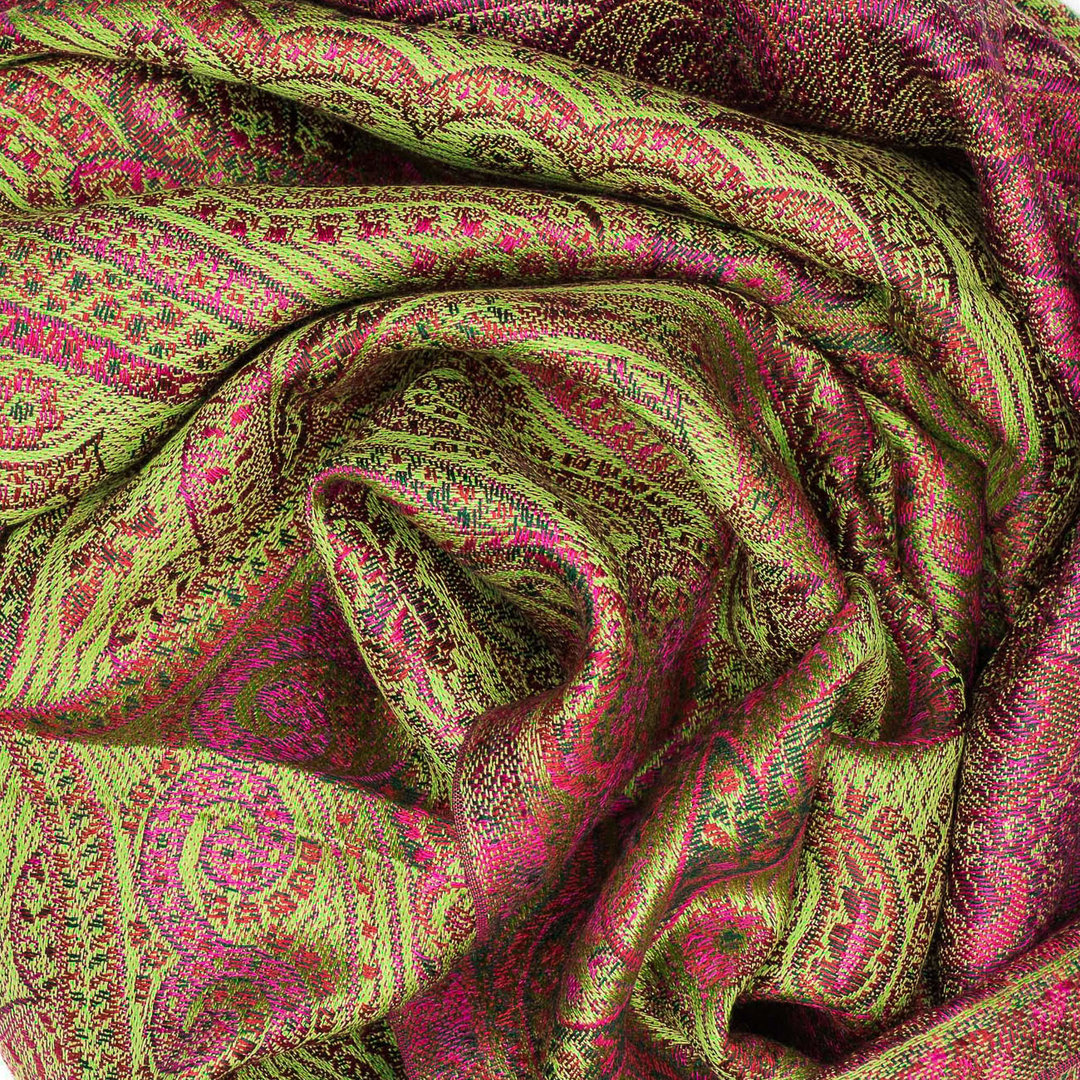 Seidenschal Paisley-Muster Maigrün-Pink 35cm