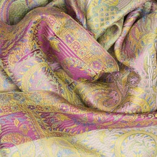 Seidenschal Paisley-Muster Gelb Pink Pastell